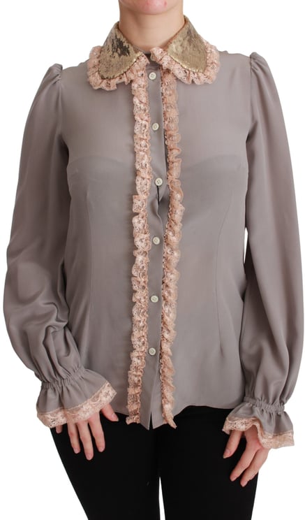 Dolce & Gabbana Dolce & Gabbana Gray Silk Gold Sequin Lace Blouse Shirt