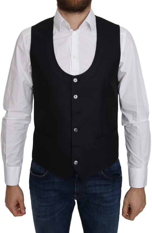 Dolce & Gabbana Dolce & Gabbana Blue Silk Romb Pattern Formal Coat Vest