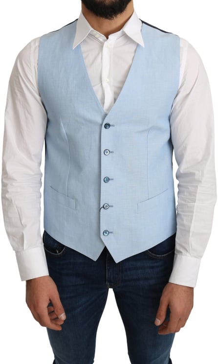 Dolce & Gabbana Dolce & Gabbana Blue Viscose Stretch Formal Coat Vest