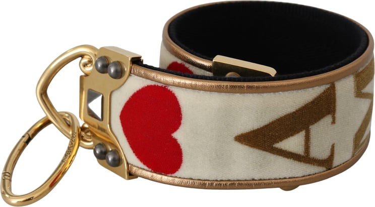 Dolce & Gabbana Dolce & Gabbana Gold White Textile Leather AMORE Shoulder Strap