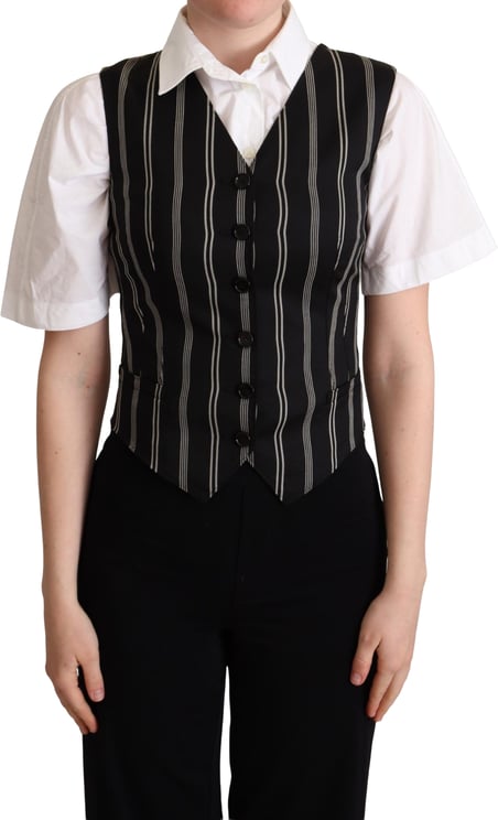 Dolce & Gabbana Dolce & Gabbana Black Striped Leopard Print Waistcoat Vest