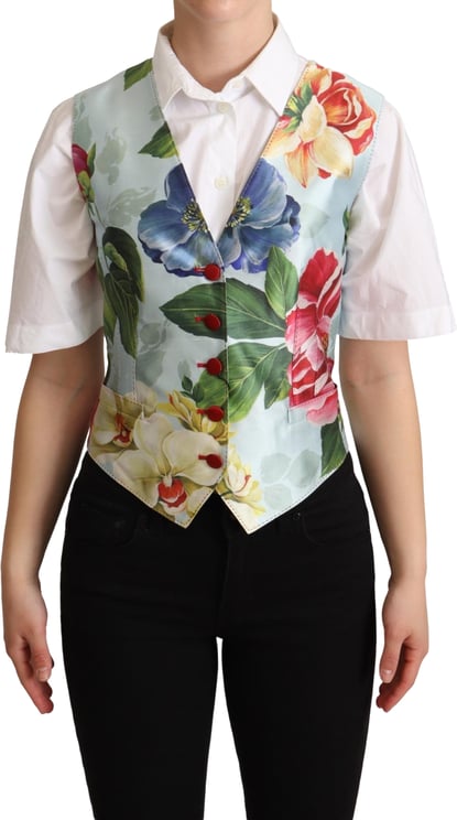 Dolce & Gabbana Dolce & Gabbana Mint Green Floral Silk Waistcoat Vest