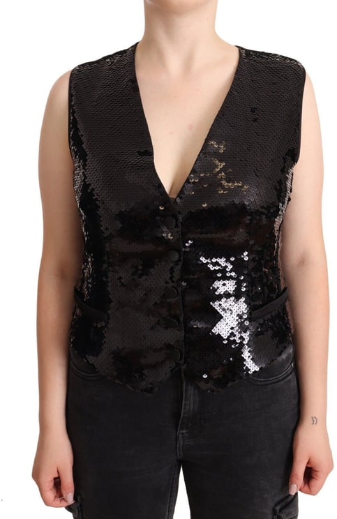 Dolce & Gabbana Dolce & Gabbana Black Sequin V-Neck Sleeveless Vest Tank Top