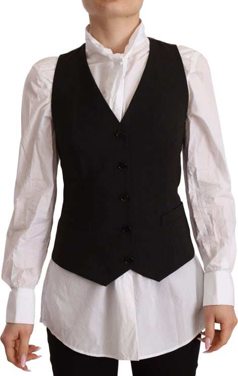 Dolce & Gabbana Dolce & Gabbana Black Button Down Sleeveless Vest Polyester Top