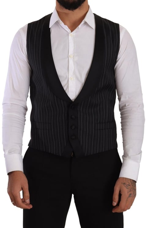 Dolce & Gabbana Dolce & Gabbana Black Striped Wool Silk Waistcoat Vest