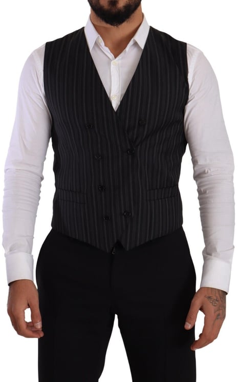 Dolce & Gabbana Dolce & Gabbana Gray Striped Double Breasted Waistcoat Vest