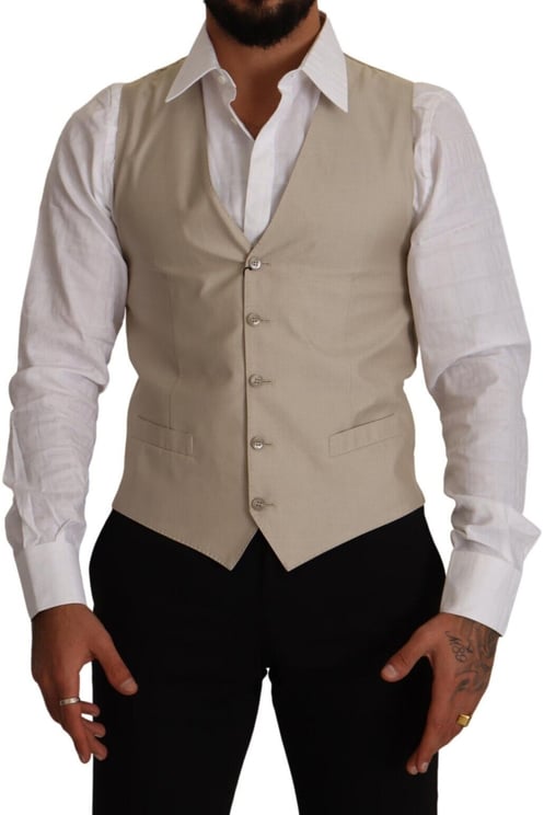 Dolce & Gabbana Dolce & Gabbana Beige Cotton Silk Slim Fit Waistcoat Vest