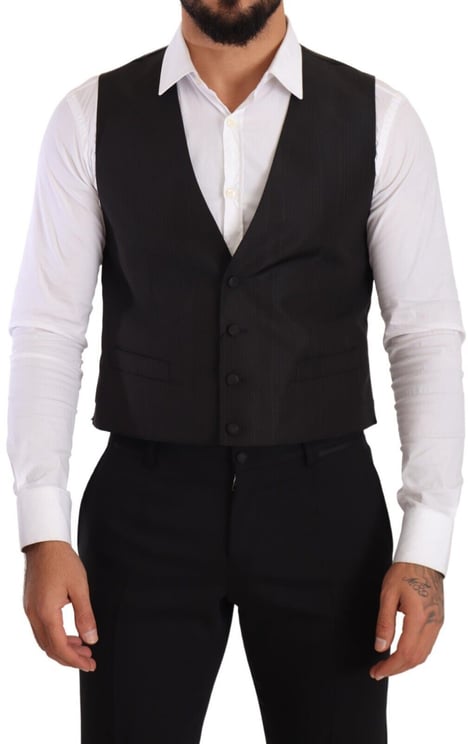 Dolce & Gabbana Dolce & Gabbana Gray Silk Slim Fit Waistcoat Formal Vest