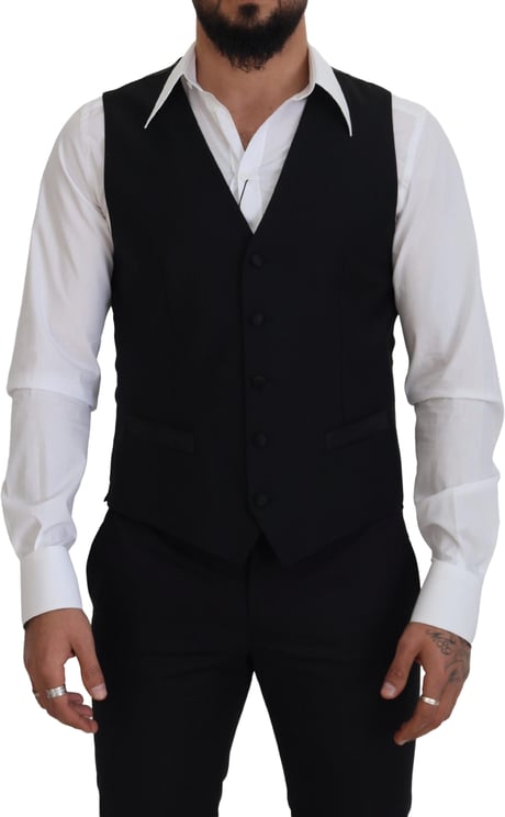 Dolce & Gabbana Dolce & Gabbana Black Virgin Wool Waistcoat Formal Dress Vest