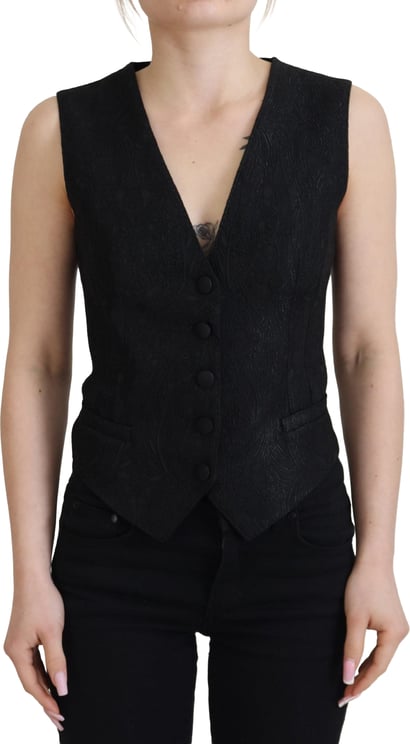 Dolce & Gabbana Dolce & Gabbana Black Brocade Button Down Sleeveless Vest Top