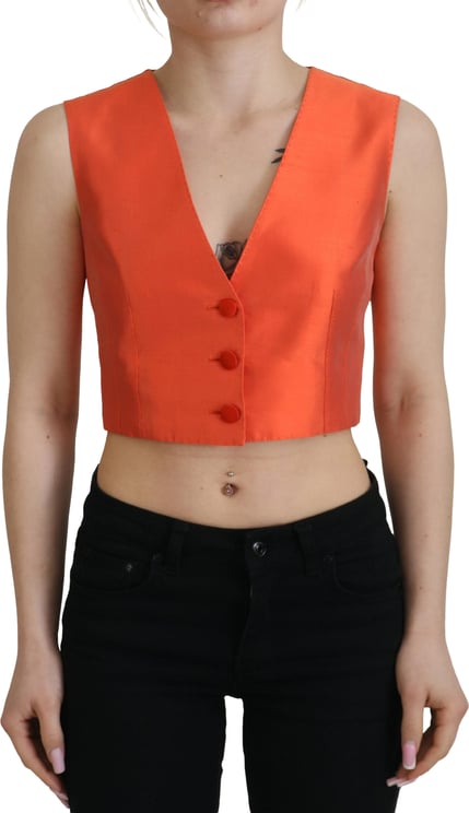 Dolce & Gabbana Dolce & Gabbana Orange Sleeveless Waistcoat Cropped Vest Top