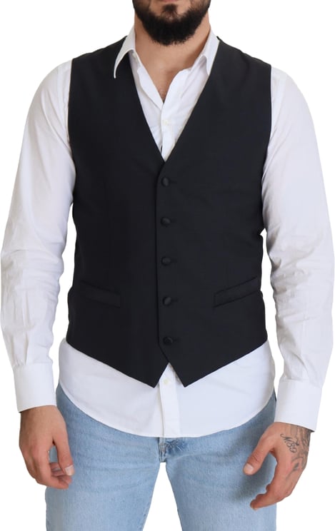 Dolce & Gabbana Dolce & Gabbana Black Wool Stretch Waistcoat Formal Vest