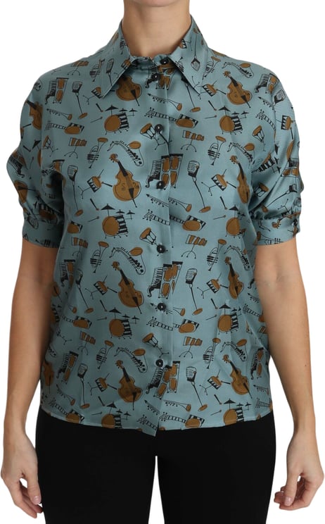 Dolce & Gabbana Dolce & Gabbana Multicolor Musical Instruments Silk Short sleeve Shirt
