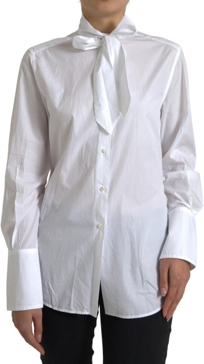 Dolce & Gabbana Dolce & Gabbana White Cotton Ascot Collar Long Sleeves Top