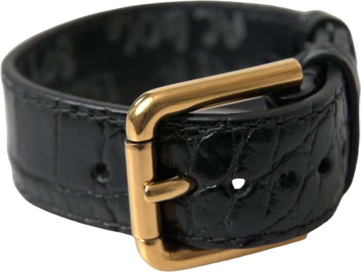 Dolce & Gabbana Dolce & Gabbana Black Textured Leather Gold Tone Metal Buckle Armband