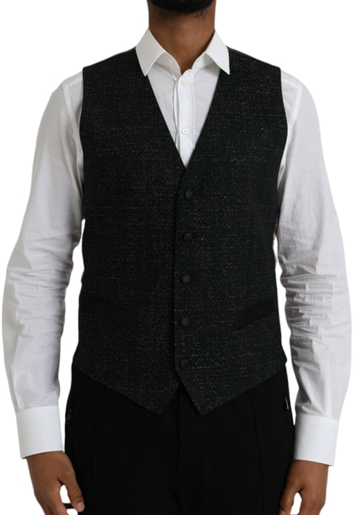 Dolce & Gabbana Dolce & Gabbana Black Brown Silk Waistcoat Dress Formal Vest