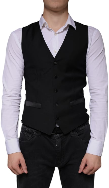 Dolce & Gabbana Dolce & Gabbana Black Wool Waistcoat Dress Formal Vest