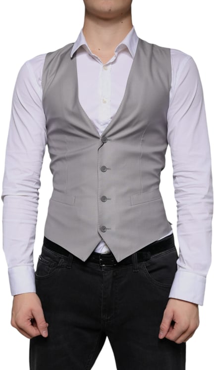 Dolce & Gabbana Dolce & Gabbana Light Gray Wool Formal Dress Waistcoat Vest