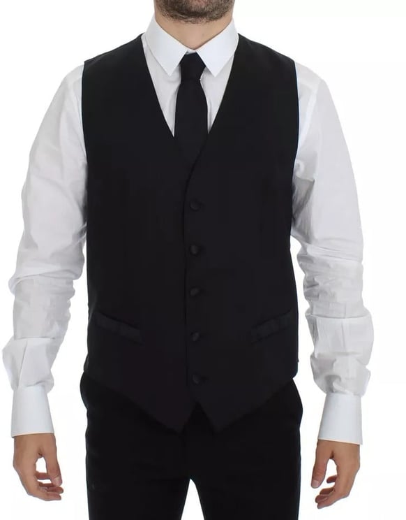 Dolce & Gabbana Dolce & Gabbana Black Wool Silk Dress Gilet Jacket Vest