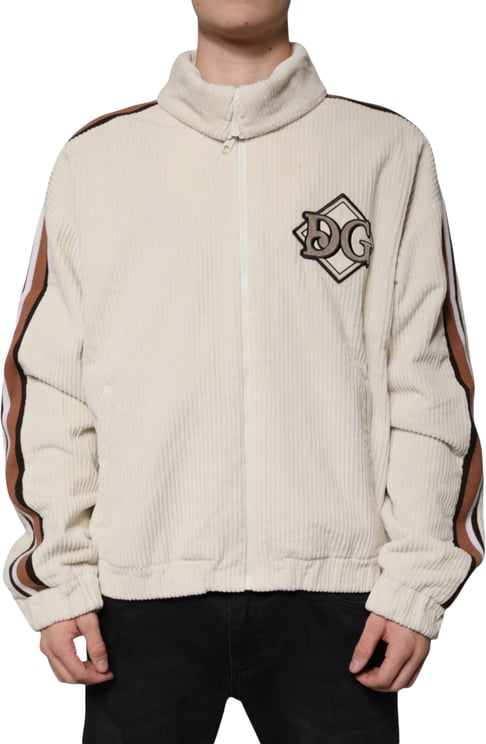 Dolce & Gabbana Dolce & Gabbana Beige Logo Applique Cotton Corduroy Full Zip Jacket