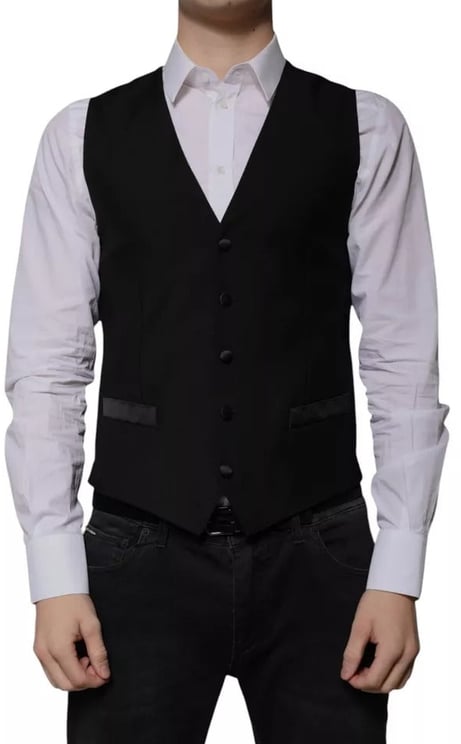 Dolce & Gabbana Dolce & Gabbana Black Wool Formal Dress Men Waistcoat Vest