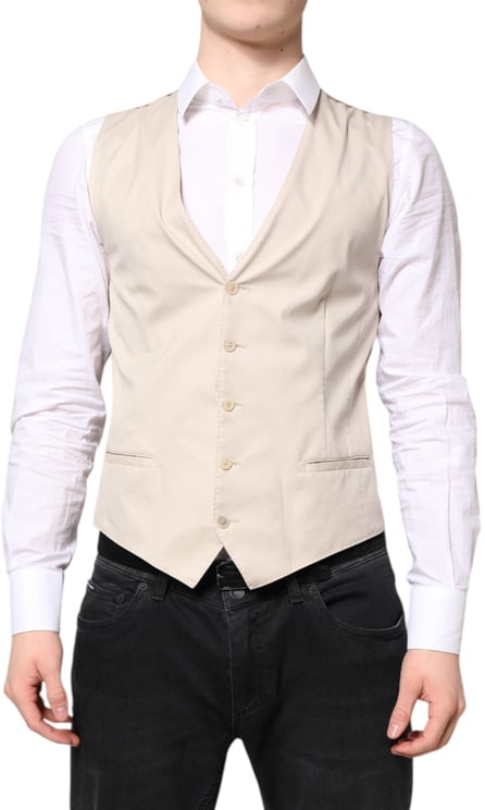 Dolce & Gabbana Dolce & Gabbana Beige Gray Dress Men Formal Waistcoat Vest