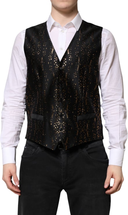 Dolce & Gabbana Dolce & Gabbana Black Lurex Dress Formal Men Waistcoat Vest
