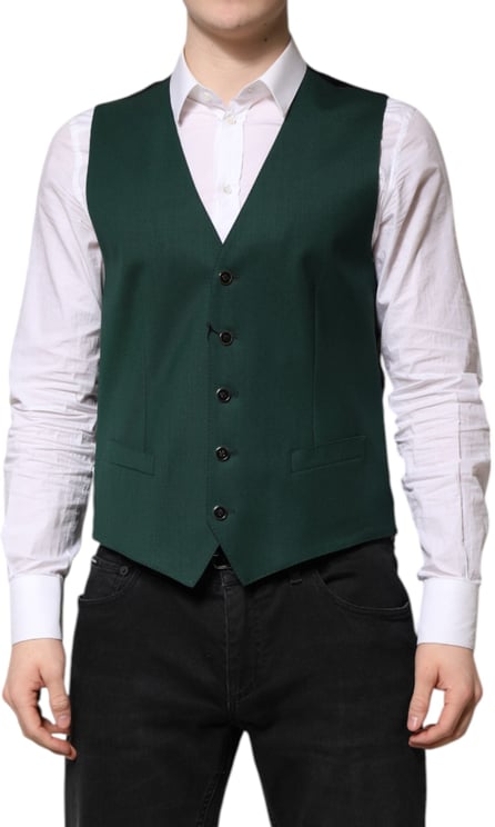 Dolce & Gabbana Dolce & Gabbana Green Wool Dress Formal Men Waistcoat Vest