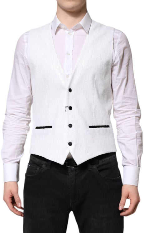 Dolce & Gabbana Dolce & Gabbana White Sequined Dress Formal Waistcoat Vest