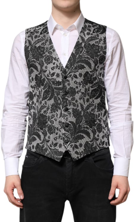 Dolce & Gabbana Dolce & Gabbana Black Gray Brocade Formal Men Waistcoat Vest