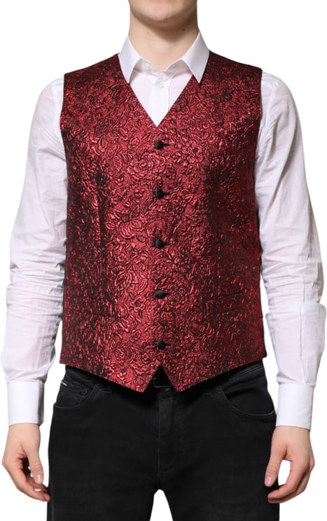 Dolce & Gabbana Dolce & Gabbana Red Floral Brocade Formal Men Waistcoat Vest