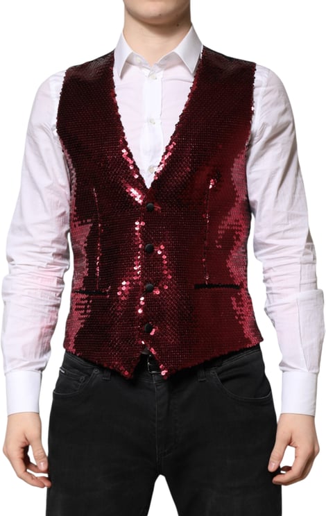 Dolce & Gabbana Dolce & Gabbana Red Sequined Dress Formal Men Waistcoat Vest