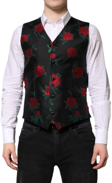 Dolce & Gabbana Dolce & Gabbana Red Floral Brocade Formal Men Waistcoat Vest