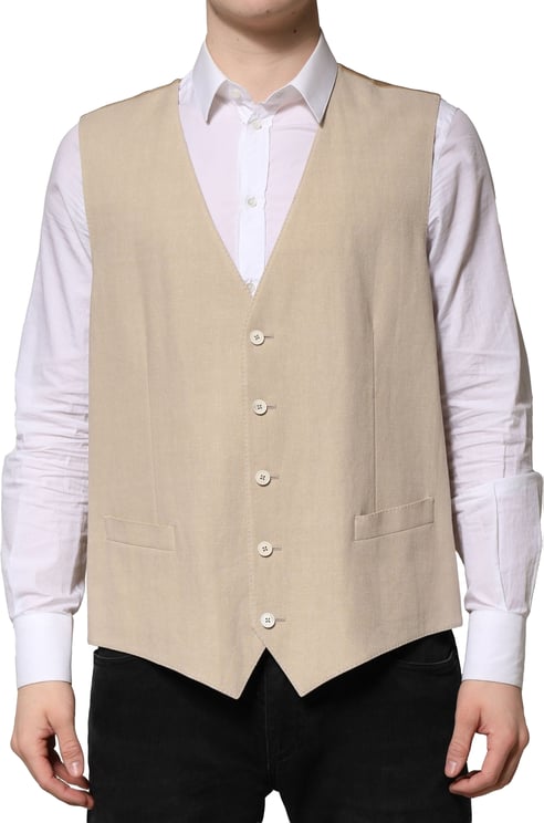 Dolce & Gabbana Dolce & Gabbana Beige Linen Dress Formal Men Waistcoat Vest