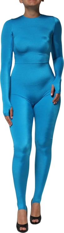 Dolce & Gabbana Dolce & Gabbana Blue Nylon Crew Neck Bodycon Jumpsuit Dress