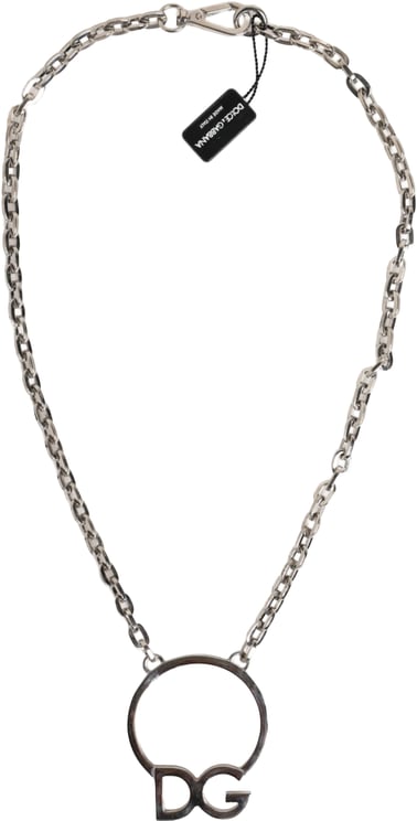 Dolce & Gabbana Dolce & Gabbana Silver Tone Brass Chain DG Logo Pendant Men Necklace
