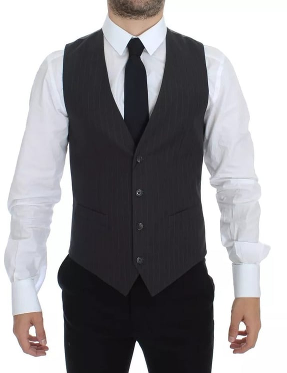 Dolce & Gabbana Dolce & Gabbana Gray Striped Formal Dress Gilet Vest
