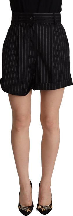 Dolce & Gabbana Dolce & Gabbana Black Stripes Wool High Waist Trouser Bermuda Shorts