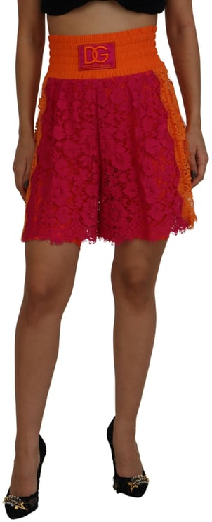 Dolce & Gabbana Dolce & Gabbana Pink Orange Lace Cotton High Waist Shorts