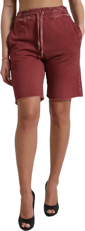 Dolce & Gabbana Dolce & Gabbana Maroon Cotton High Waist Sweatshorts Shorts