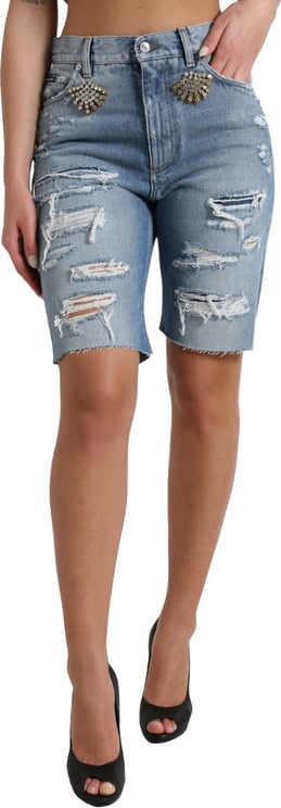 Dolce & Gabbana Dolce & Gabbana Blue Tattered Embellished Bermuda Shorts