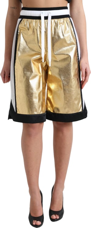 Dolce & Gabbana Dolce & Gabbana Gold Polyester Perforated High Waist Shorts