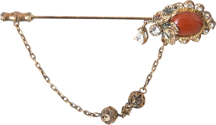 Dolce & Gabbana Dolce & Gabbana Gold Brass Crystal Chain 925 Sterling Silver Pin Brooch