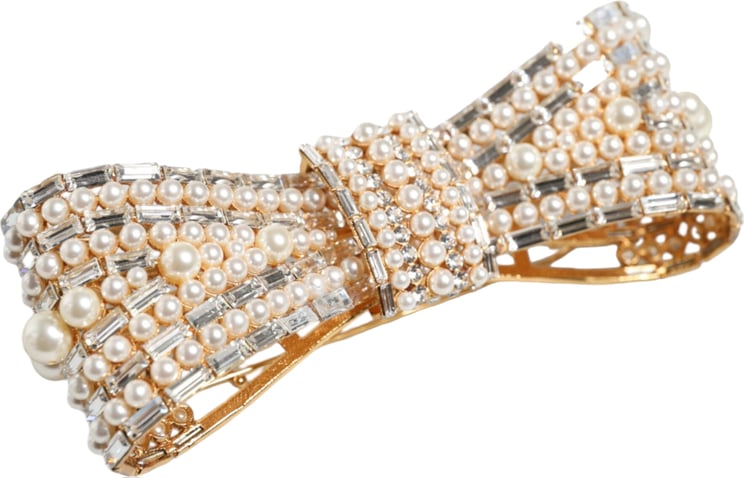 Dolce & Gabbana Dolce & Gabbana Gold Tone Brass Bow Crystal FauxPearl Embellished Brooch