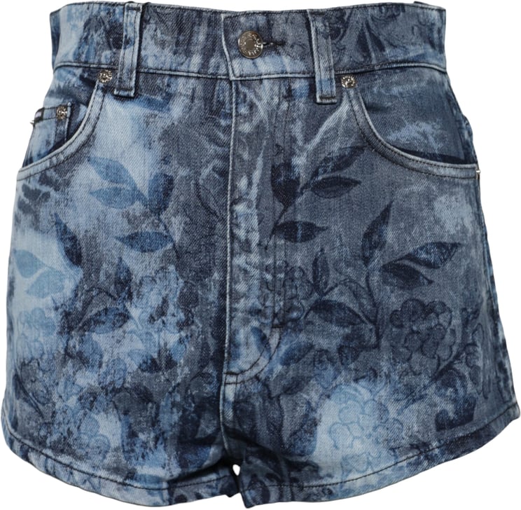 Dolce & Gabbana Dolce & Gabbana Blue Floral Print Denim Cotton Hot Pants Shorts