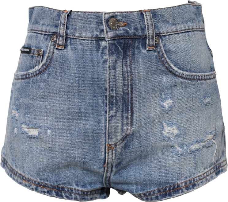 Dolce & Gabbana Dolce & Gabbana Blue Logo Plaque Denim Cotton Hot Pants Shorts