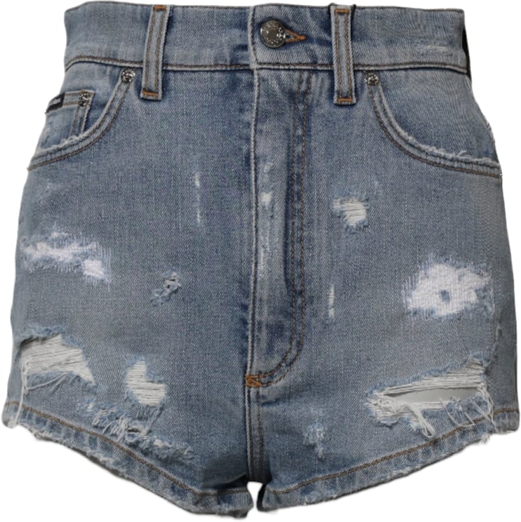 Dolce & Gabbana Dolce & Gabbana Blue Tattered Denim Cotton Hot Pants Shorts