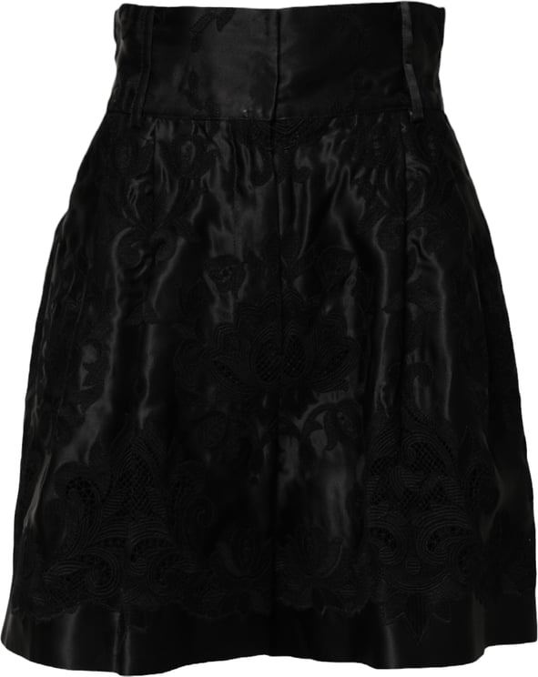 Dolce & Gabbana Dolce & Gabbana Black Floral Embroidery Silk High Waist Shorts