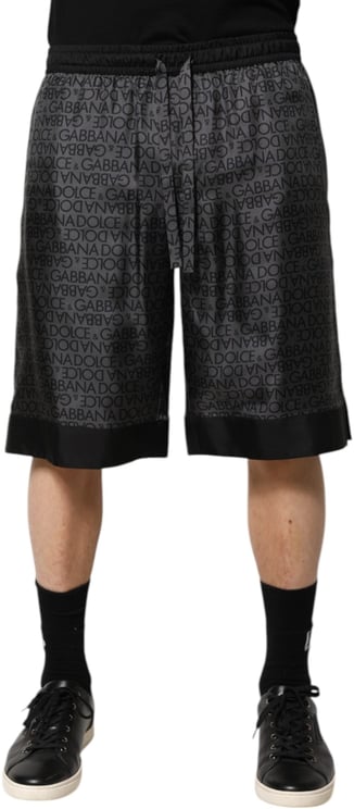 Dolce & Gabbana Dolce & Gabbana Gray Black Silk DG Logo Men Bermuda Shorts