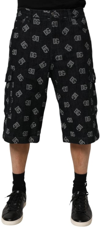 Dolce & Gabbana Dolce & Gabbana Black Monogram Denim Cargo Men Bermuda Short